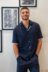 Men Summer Pajama Set Navy Shark Buttoned Tee + Pants